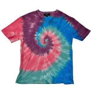 Mesh Tie Dye T-Shirt Men's Medium Y2K Rave Festival Sheer Net Top Grunge 90s